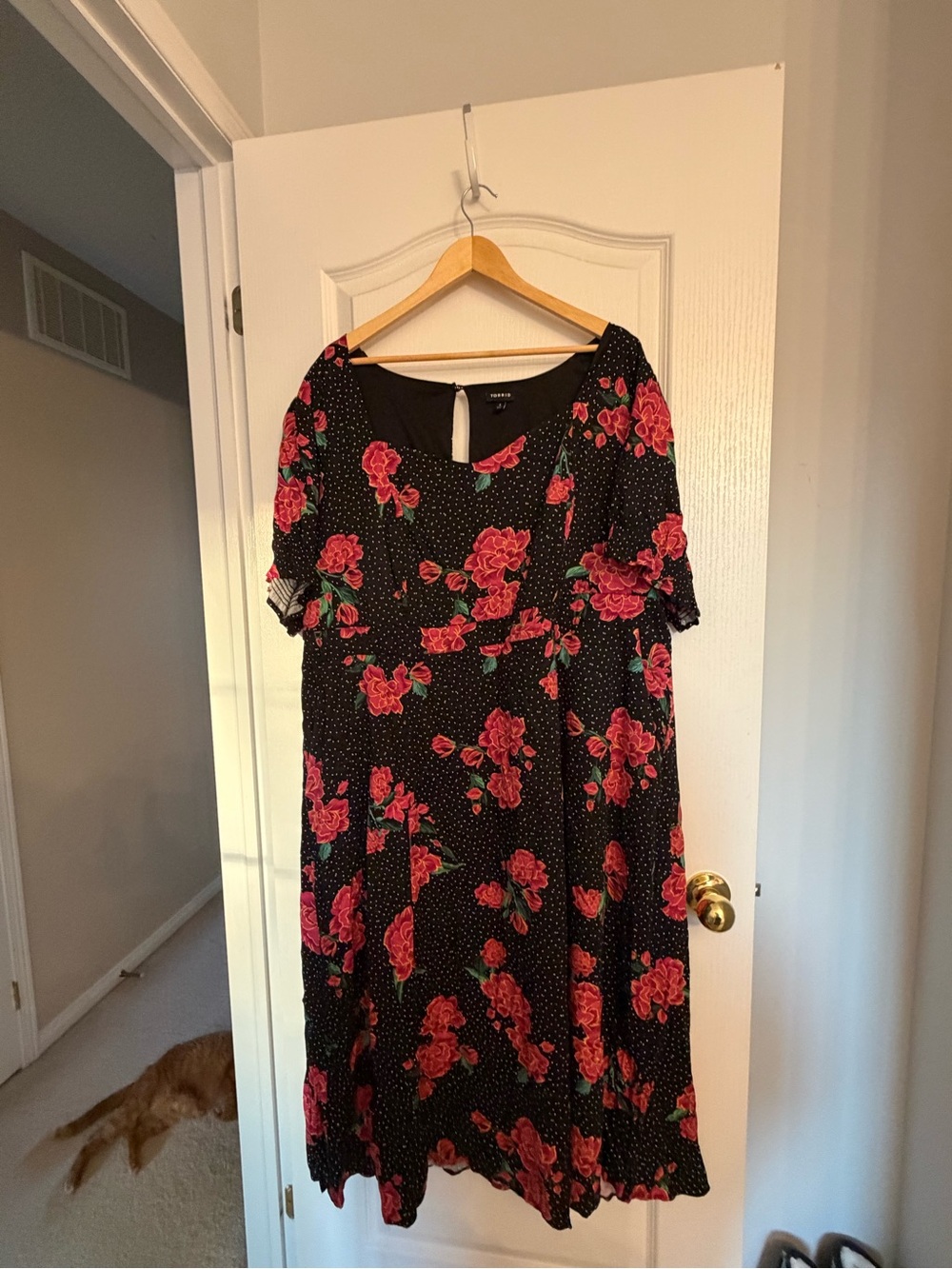 torrid Black Midi Dress with Pink Rose Print